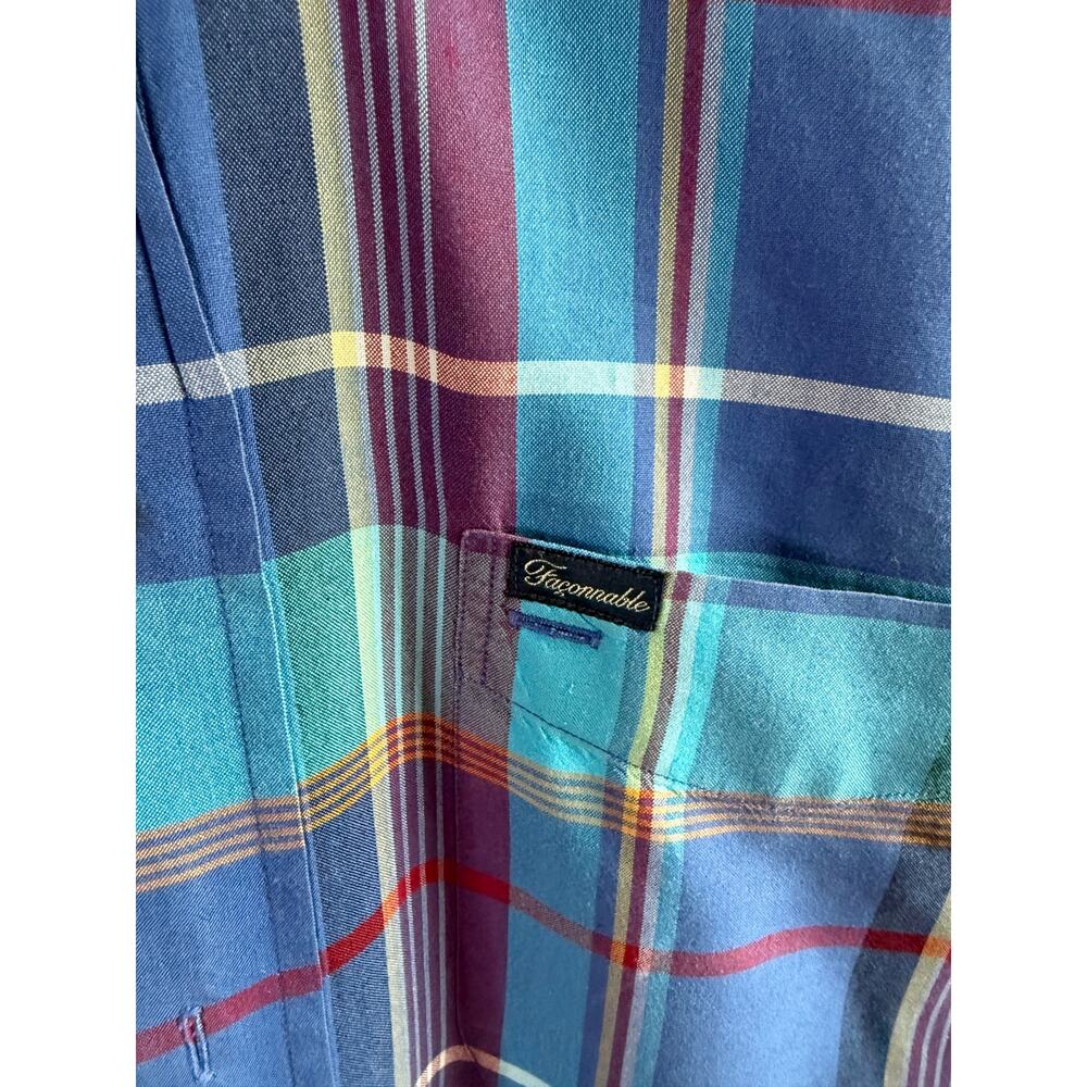 Facconable Short-Sleeve, Button-Down, Plaid Shirt… - image 3